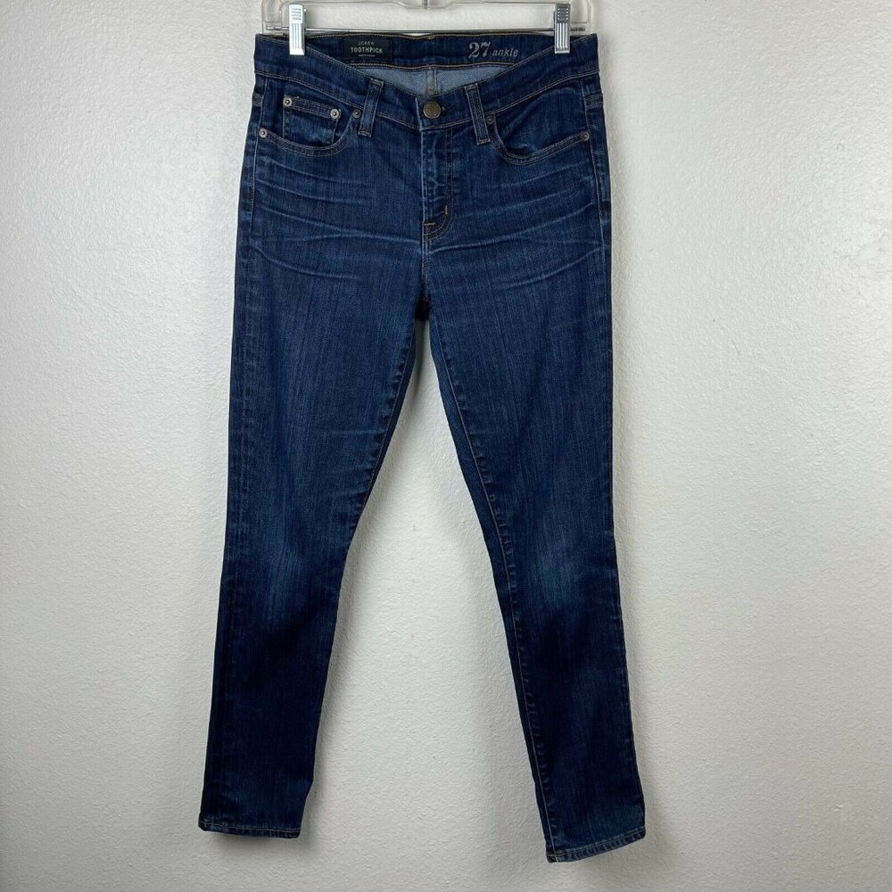 J.Crew Jeans Womens Size 27 Toothpick Super Skinny Ankle Dark Washed Denim Blue